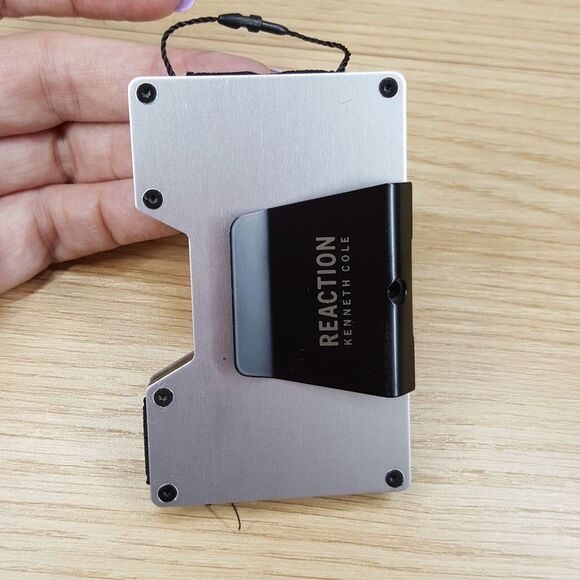 KENNETH COLE REACTION Mens Wallet Silver Slim Metal Card Case Money Clip Logo - Picture 2 of 5